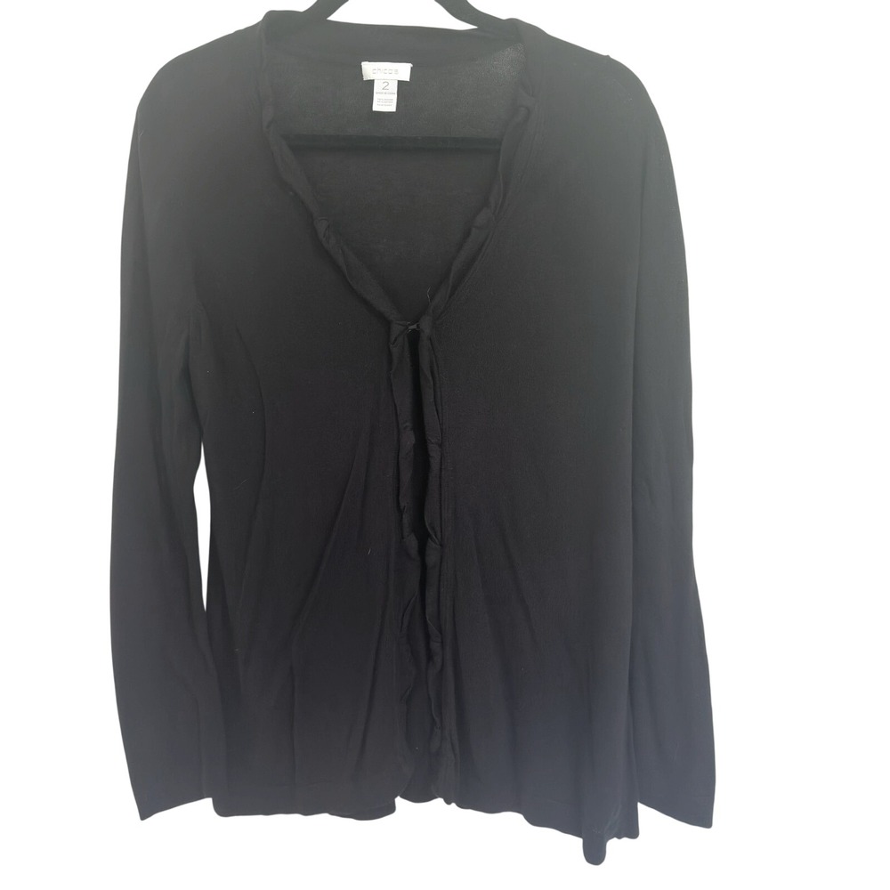 Dark Feminine Lightweight Black Ruffle Front Cardigan Layering Large